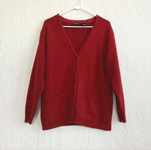 Liz Sport Classic Red Cardigan Heavy Knit Warm Basics Button Down Retro 90s MED